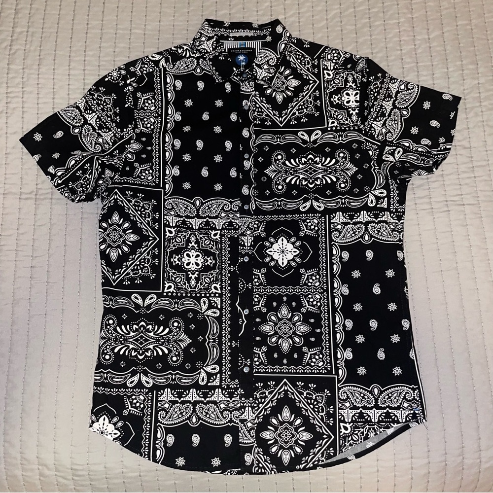 Denim & Flower Black and White Bandana Print Shirt